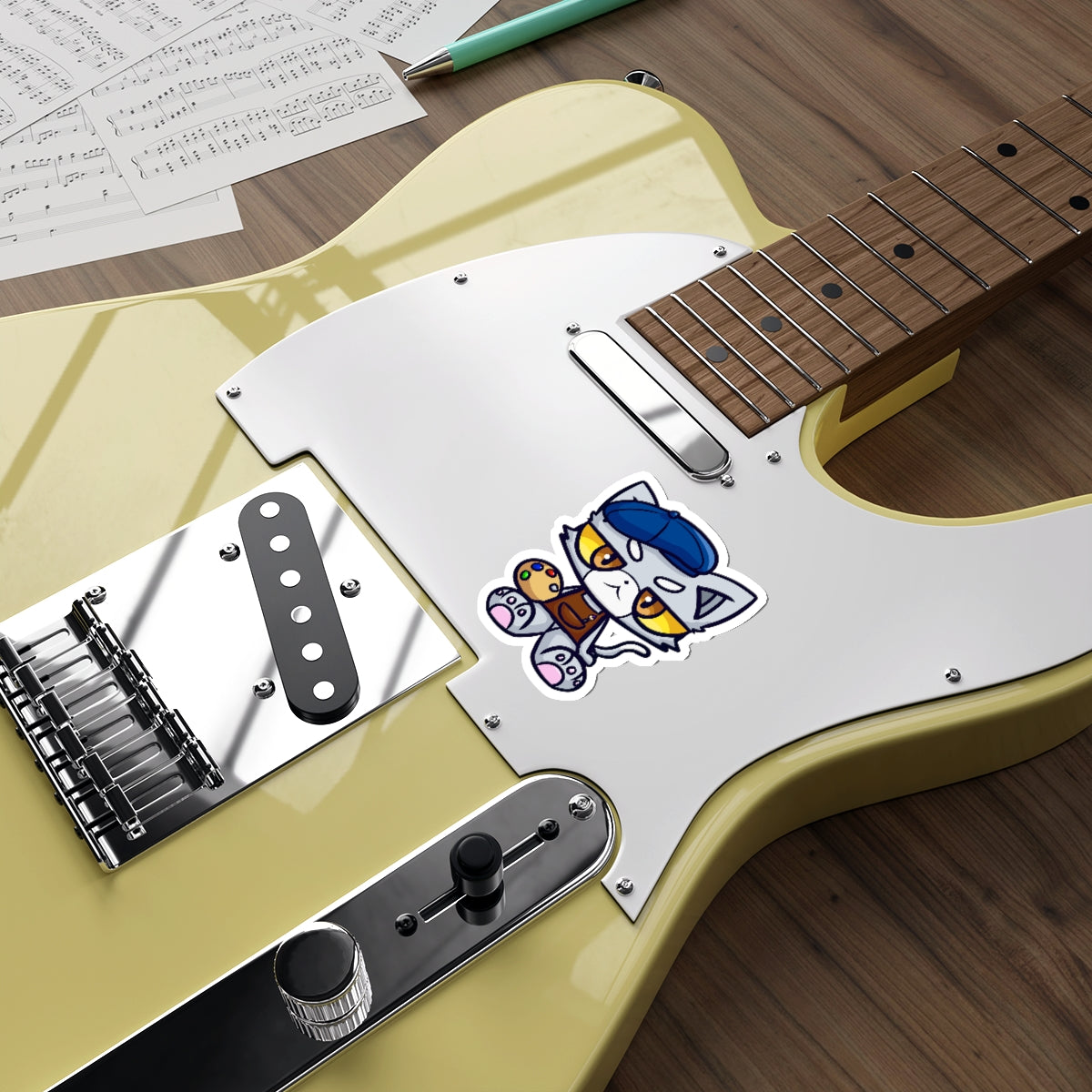Unamused Artist Cat Die-Cut Sticker