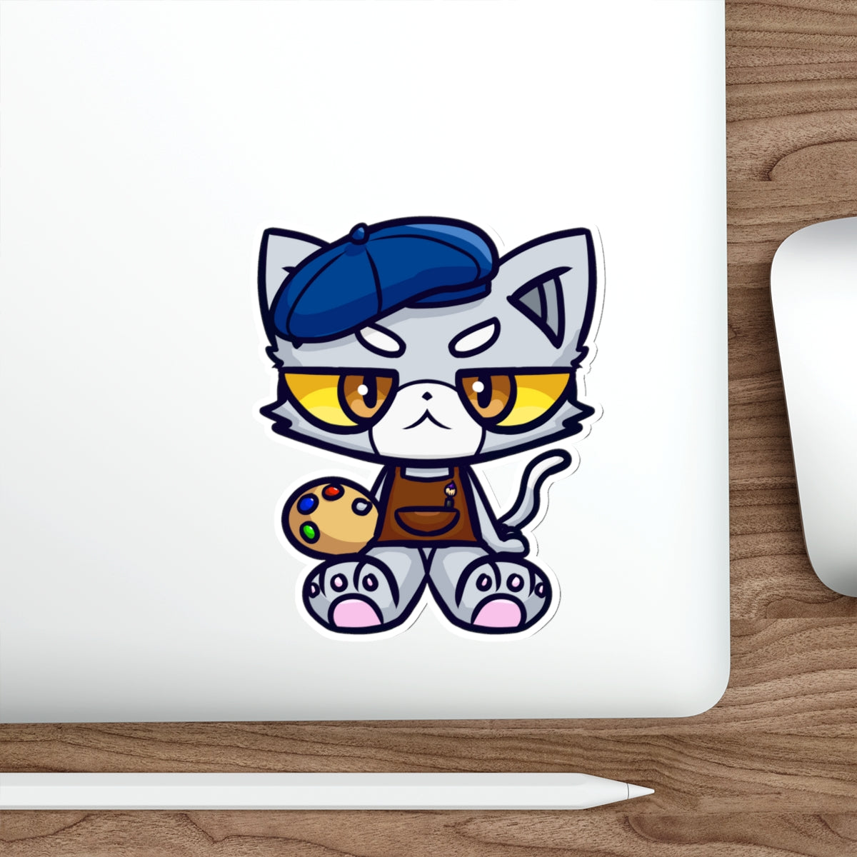 Unamused Artist Cat Die-Cut Sticker