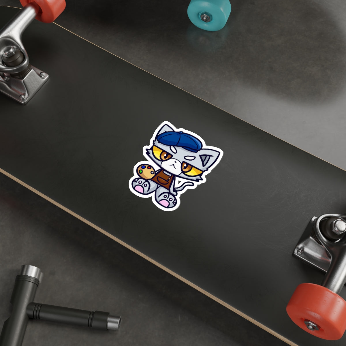 Unamused Artist Cat Die-Cut Sticker