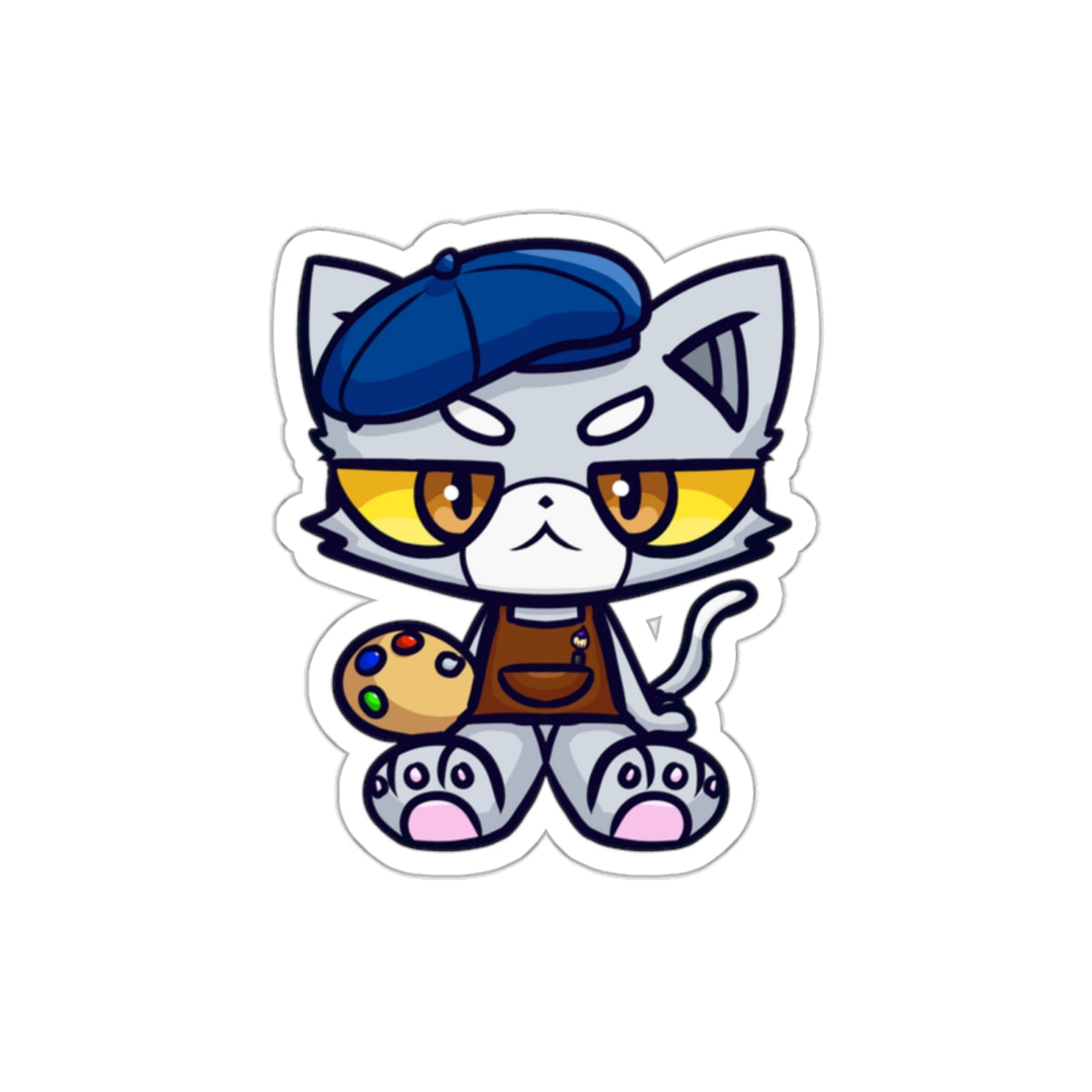 Unamused Artist Cat Die-Cut Sticker