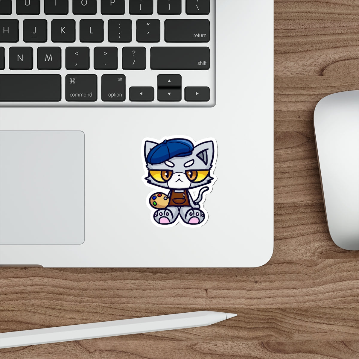 Unamused Artist Cat Die-Cut Sticker
