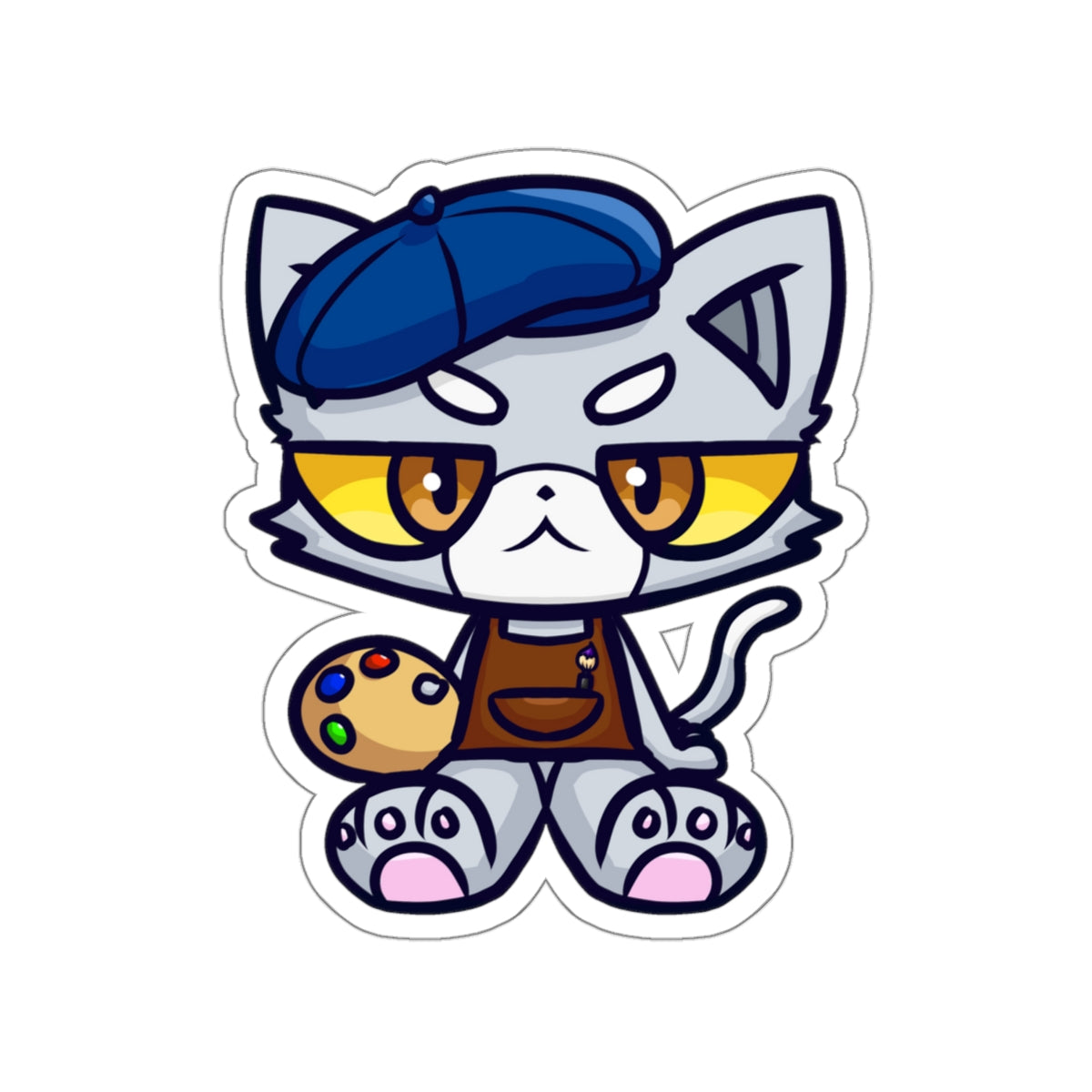 Unamused Artist Cat Die-Cut Sticker