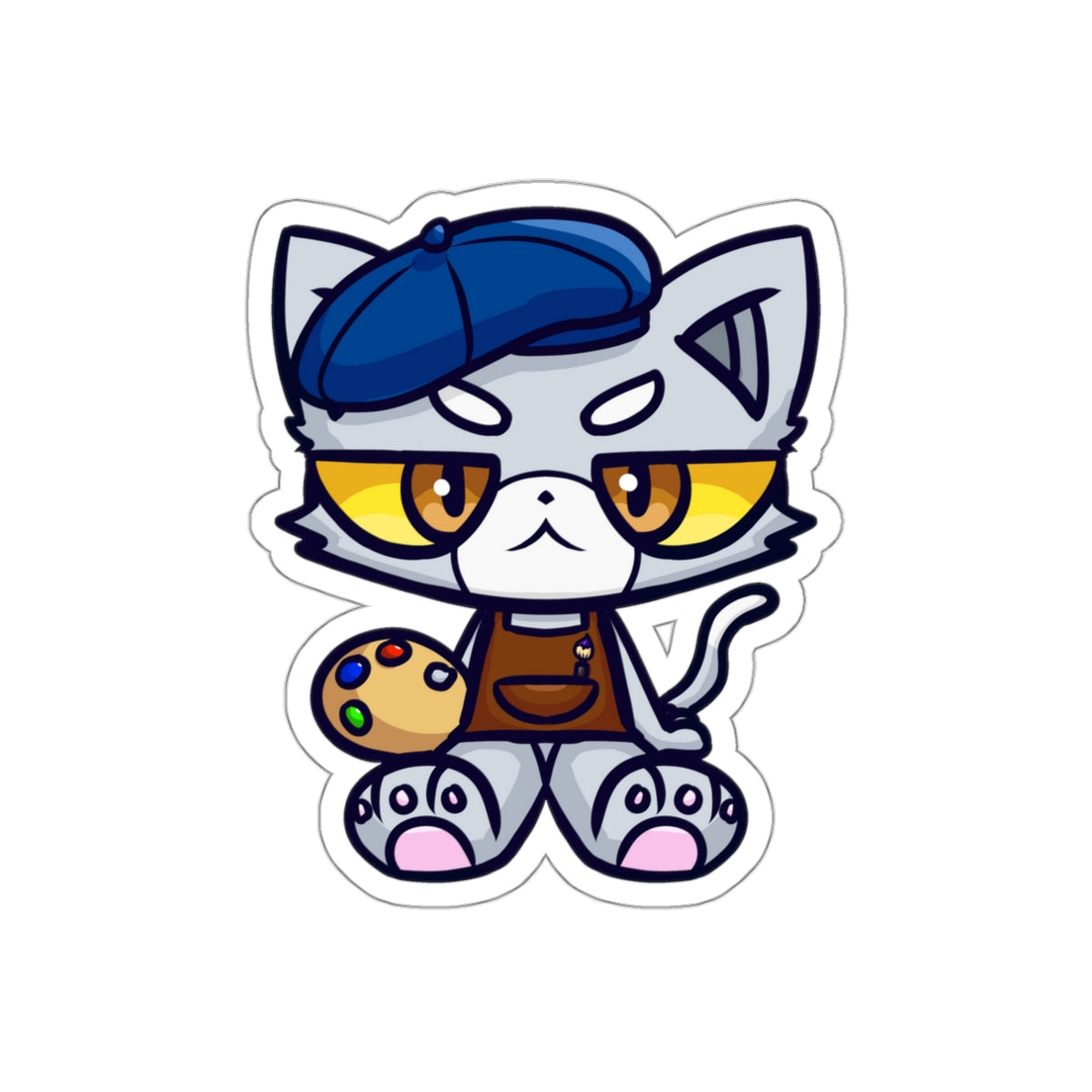 Unamused Artist Cat Die-Cut Sticker