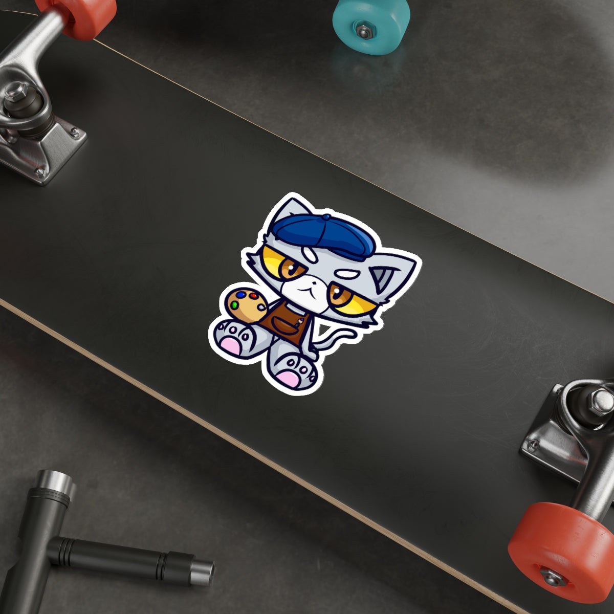 Unamused Artist Cat Die-Cut Sticker