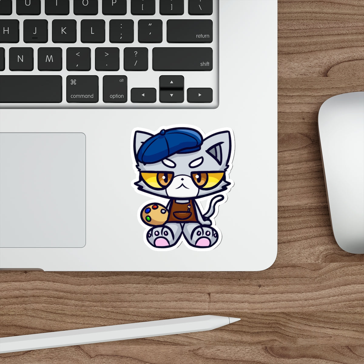 Unamused Artist Cat Die-Cut Sticker