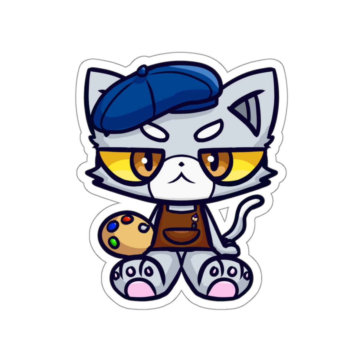 Unamused Artist Cat Die-Cut Sticker